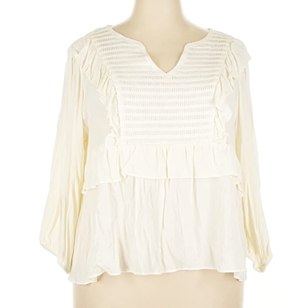 LC Lauren Conrad BOHO ROMANTIC BLOUSE XL Ivory Blush Long Sleeve NWT